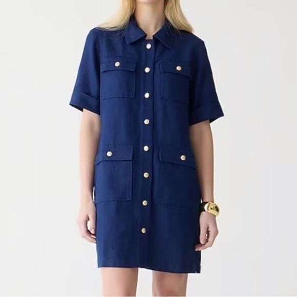 NWT J.CREW $168 Gamine shirtdress in linen, Dark Evening-Navy -Sz 00 - Picture 1 of 11